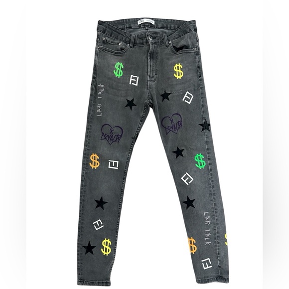 Zara Gray Jeans with custom graphics - Picture 1 of 4